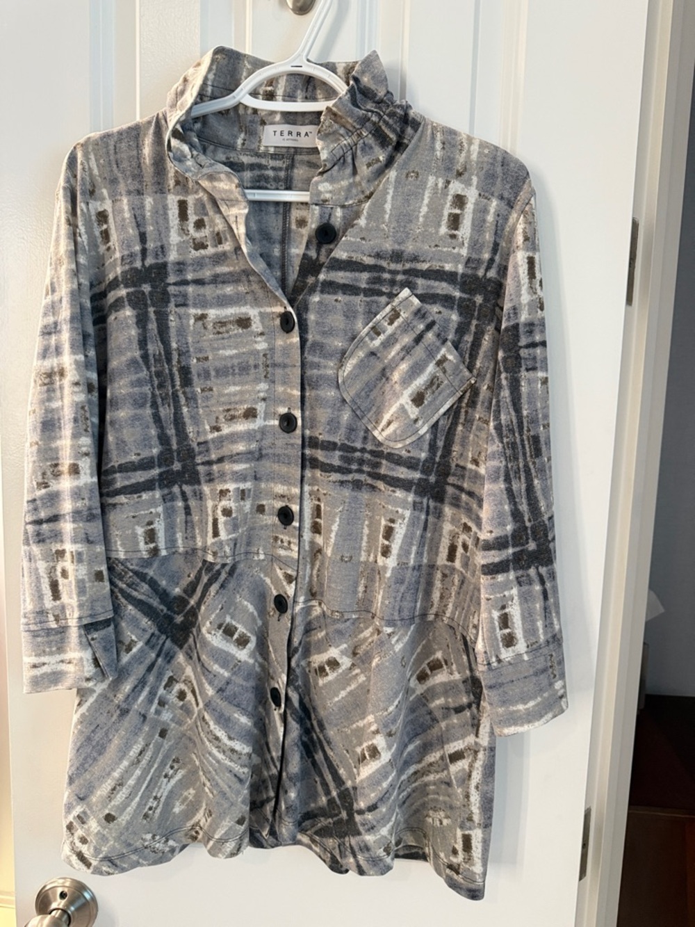 Terra & Sky Gray Plaid Button-Front Tunic Jacket